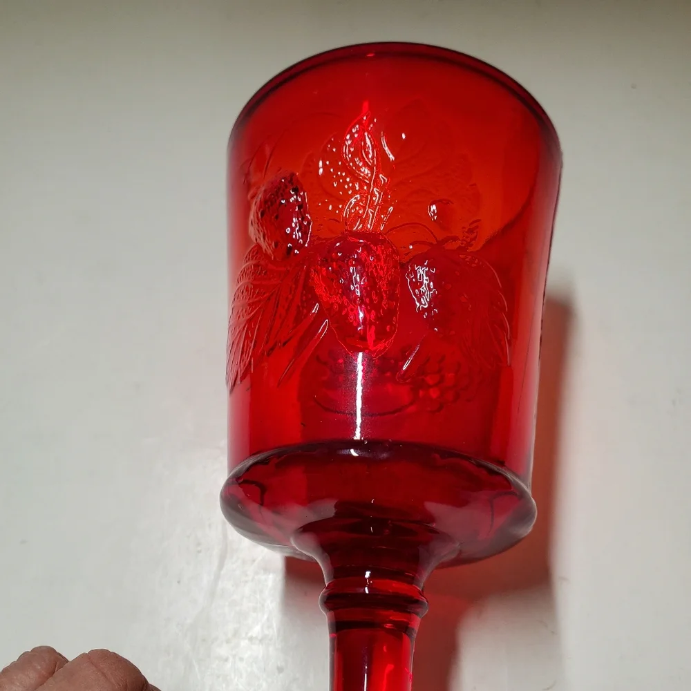 Vintage L G Wright Ruby Glass Strawberry and‎ Currant Collection Water Goblet